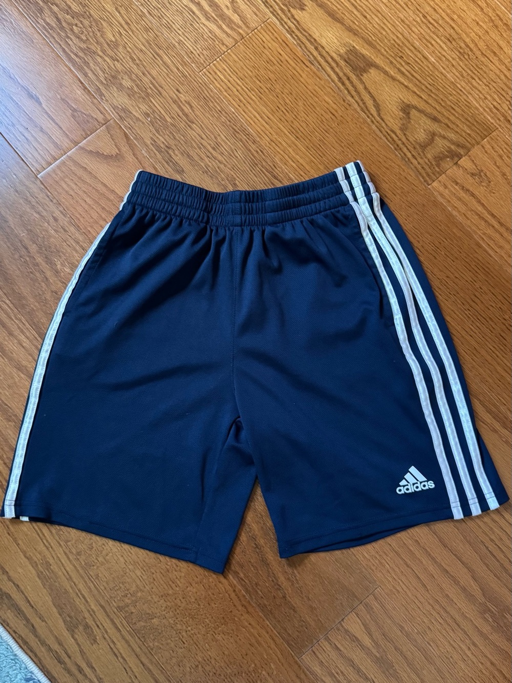 Navy blue Adidas shorts with white stripes Boys Sz Large 14/16